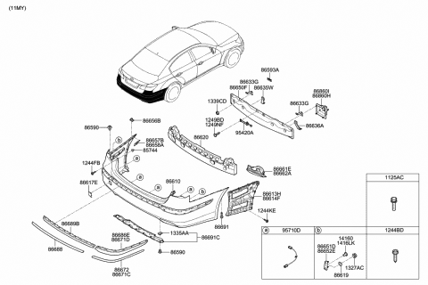 2011 Hyundai Genesis Bracket Assembly-Rear Bumper Lower,LH Diagram for 86635-3M010
