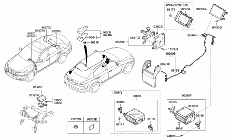 2014 Hyundai Genesis Monitor Assembly-A/V Front Diagram for 96563-3M850