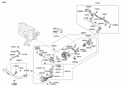 2013 Hyundai Genesis Housing Assembly-THERMOSTAT Diagram for 25611-3C660