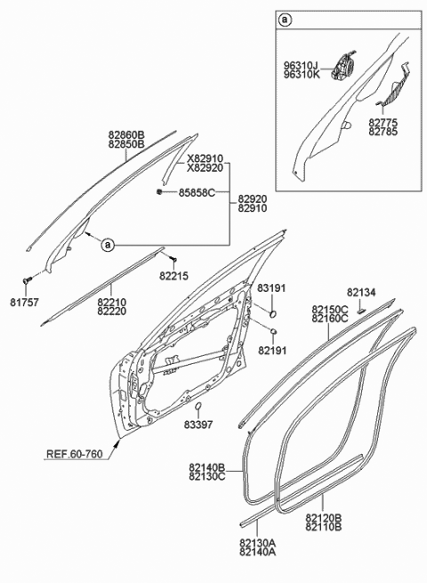 2014 Hyundai Genesis Moulding Assembly-Front Door Frame,RH Diagram for 82860-3M010