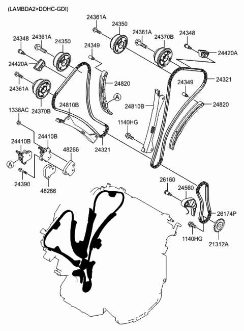 2009 Hyundai Genesis Guide Assembly-Timing Chain Diagram for 24810-3CGA1