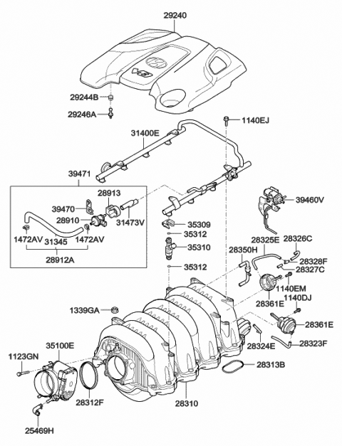 2009 Hyundai Genesis Hose & Check Valve Assembly-Vacuum Diagram for 28322-3F000