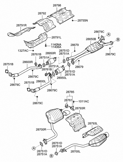 2009 Hyundai Genesis Catalytic Converter Assembly, Right Diagram for 28950-3F150