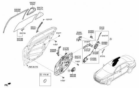 2018 Hyundai Genesis G90 Rear Left-Hand Door Module Panel Assembly Diagram for 83471-D2000