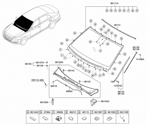 2017 Hyundai Genesis G90 Bracket-Wind Shield Molding Mounting,RH Diagram for 86138-D2000