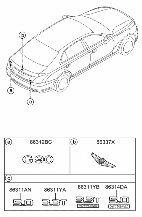 2018 Hyundai Genesis G90 3.3T Htrac Trunk Emblem Diagram for 86311-D2100