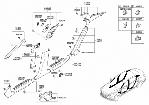 2020 Hyundai Genesis G90 Clip-Trim Mounting Steel Diagram for 85839-3K700