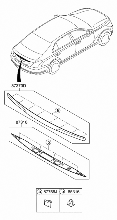2017 Hyundai Genesis G90 Garnish Assembly-Trunk Lid Diagram for 87370-D2001
