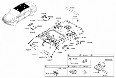2019 Hyundai Genesis G90 Wiring Assembly-Roof Diagram for 91800-D2091