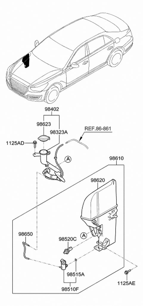 2018 Hyundai Genesis G90 Funnel-Front Washer Reservoir Diagram for 98627-D2000