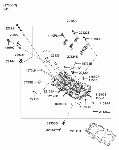 2006 Hyundai Santa Fe Gasket-Cylinder Head LH Diagram for 22311-3C100