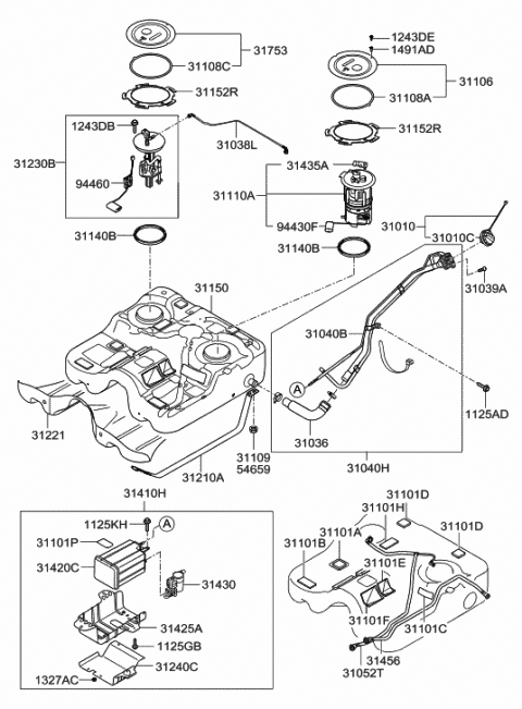 2006 Hyundai Santa Fe Packing-Fuel Pump Diagram for 31108-2B000