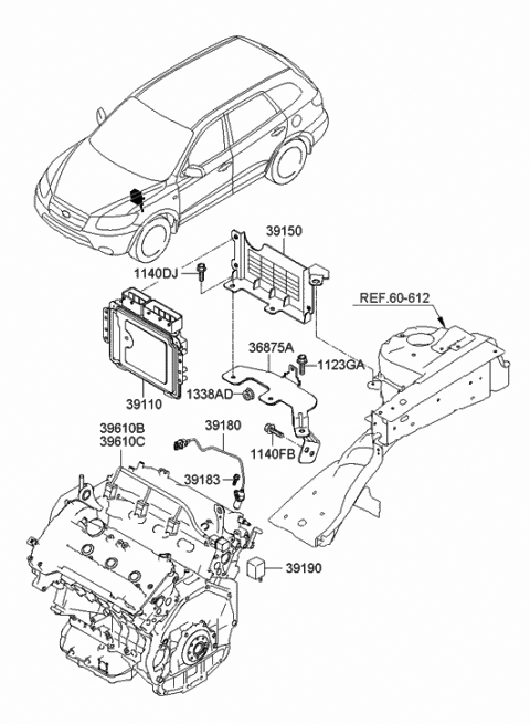 2006 Hyundai Santa Fe Engine Control Module Unit Diagram for 39109-3E030