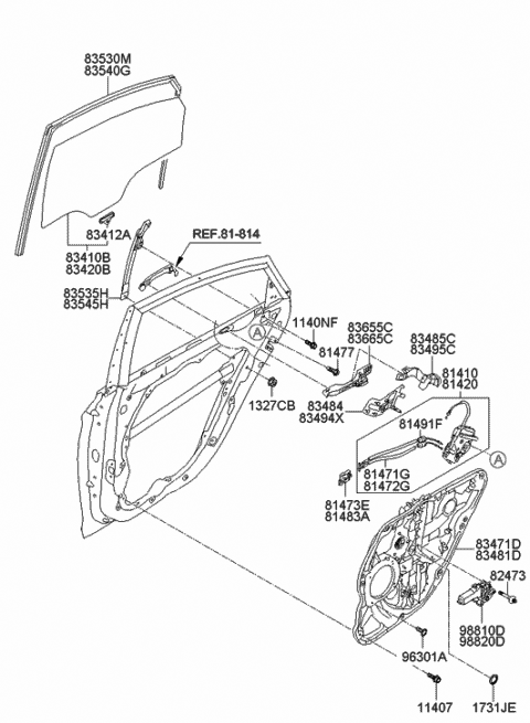 Left Rear Genuine Hyundai 83450-3S001 Power Window Regulator Motor Assembly Left Rear Genuine Hyundai 83450-3S001 Power Window Regulator Motor Assembly