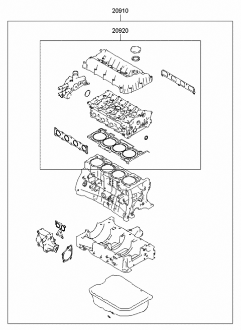 2014 Hyundai Sonata Hybrid Gasket Kit-Engine Overhaul Upper Diagram for 20920-2GP00