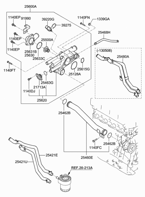 2013 Hyundai Sonata Hybrid Fitting Assembly-Coolant Inlet Diagram for 25630-2G650