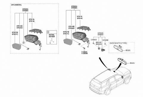 2020 Hyundai Palisade Mirror Assembly-Rear View Inside Diagram for 85101-3X100