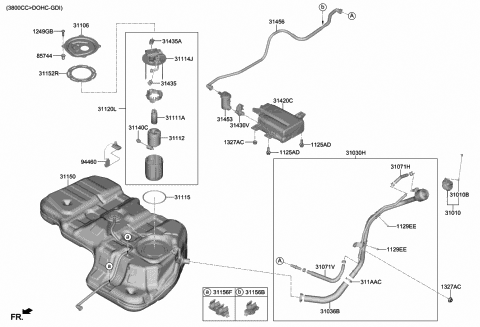 2020 Hyundai Palisade Filler Neck & Hose Assembly Diagram for 31030-S8500