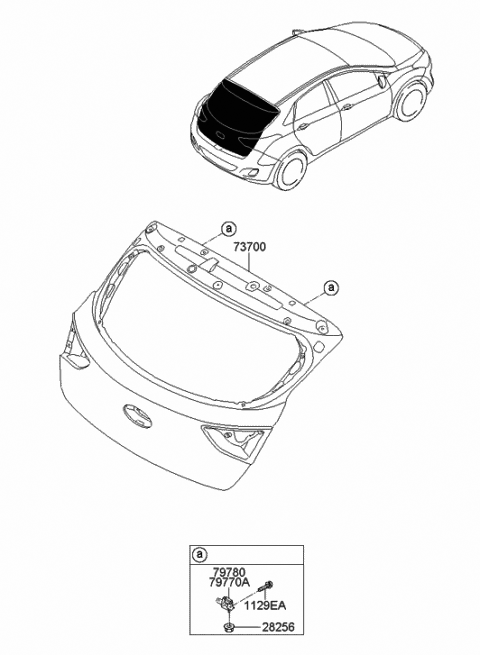 2014 Hyundai Elantra GT Panel Assembly-Tail Gate Diagram for 73700-A5011