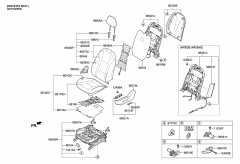 2014 Hyundai Elantra GT Front Driver Side Seat Cushion Covering Diagram for 88160-A5450-SBL