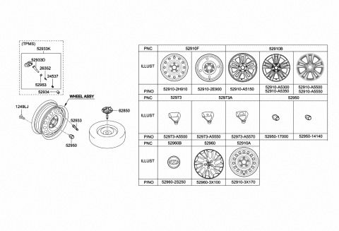2014 Hyundai Elantra GT Aluminium Wheel Hub Cap Assembly Diagram for 52960-2S250