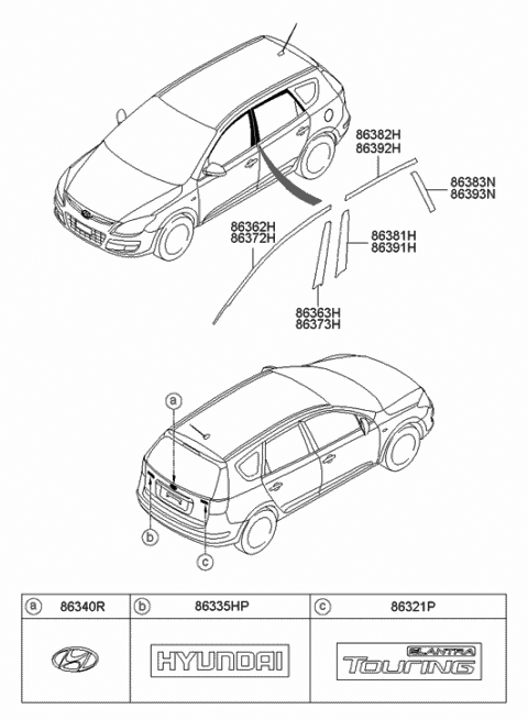 2010 Hyundai Elantra Touring Trunk Lid Mark Assembly Diagram for 86340-2L100