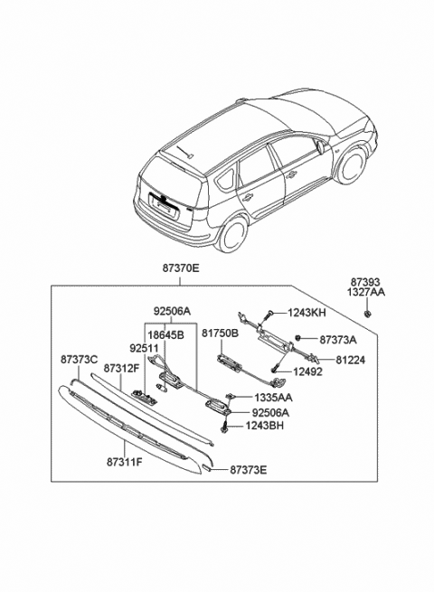 2008 Hyundai Elantra Touring Strip-Back Panel Moulding Diagram for 87375-2L300
