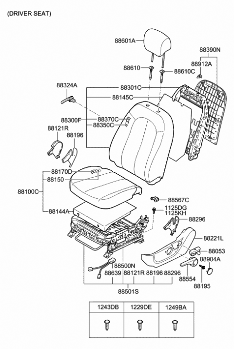 2012 Hyundai Elantra Touring Board Assembly-Front Back(Driver) Diagram for 88390-2L000-4W