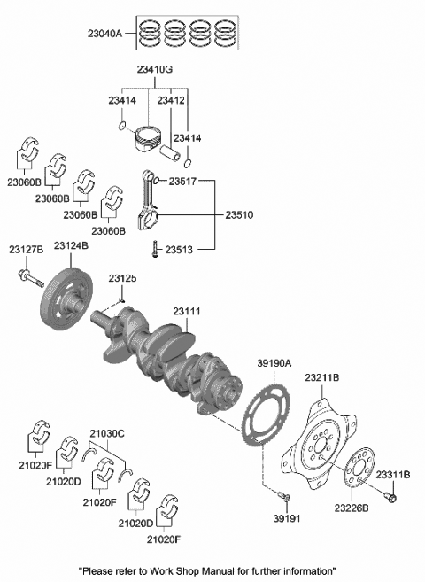 2020 Hyundai Sonata Piston & Pin & Snap Ring Assembly Diagram for 23041-2M701