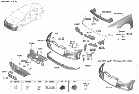 Front Genuine Hyundai 08310-2B000-6M Bumper Guard Kit Front Genuine Hyundai 08310-2B000-6M Bumper Guard Kit