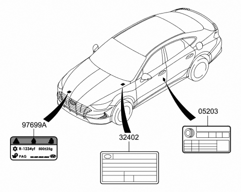 2020 Hyundai Sonata Label-Tire Pressure Diagram for 05203-L0500