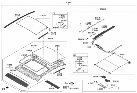 2020 Hyundai Sonata Front Panorama Roof Glass Assembly Diagram for 81620-L1000
