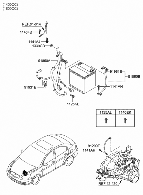 2009 Hyundai Accent Wiring Assembly-Battery (-) Diagram for 91860-1E010