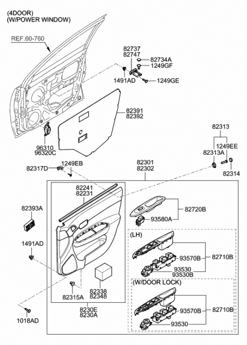 2011 Hyundai Accent Power Window Sub-Switch Assembly Diagram for 93580-1E000
