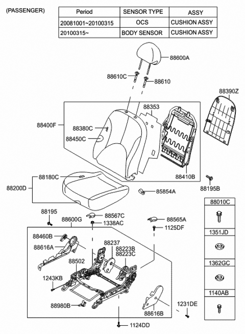 2011 Hyundai Accent Front Driver Side Seat Cushion Covering Diagram for 88270-1E000-MFE