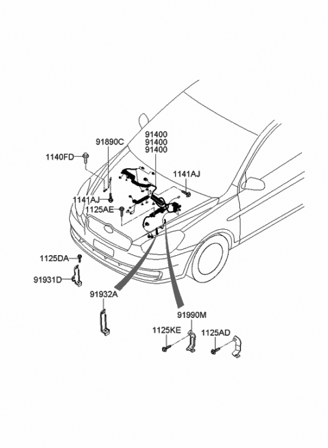 2009 Hyundai Accent Wiring Assembly-Earth Diagram for 91830-1E010