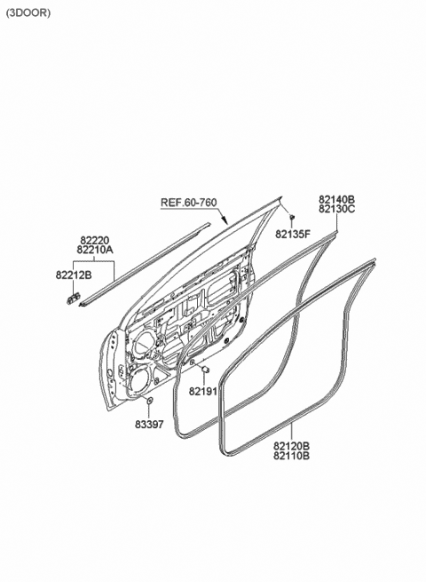 Genuine Hyundai 82120-2B001 Front Right-Hand Door Weatherstrip Genuine Hyundai 82120-2B001 Front Right-Hand Door Weatherstrip