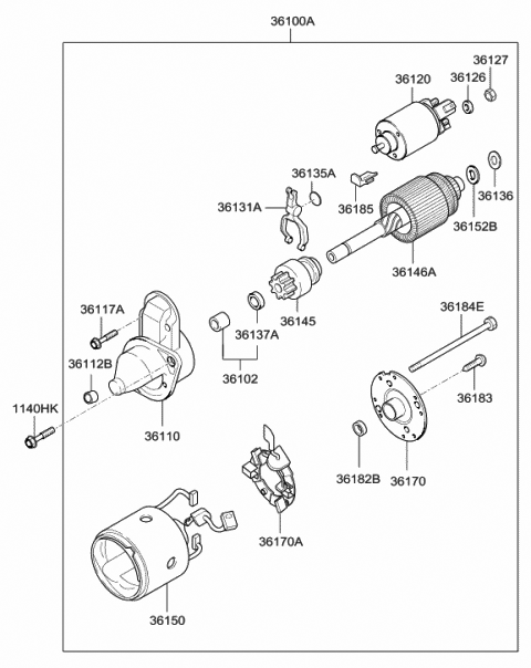 2010 Hyundai Accent Starter Assembly Diagram for 36100-22810