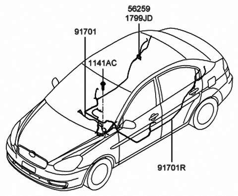 2010 Hyundai Accent Wiring Assembly-Air Bag Diagram for 91700-1E071