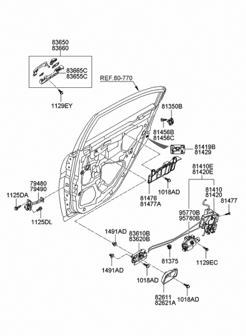 2005 Hyundai Accent Base Assembly-Rear Door Outside Handle,RH Diagram for 83665-1E000