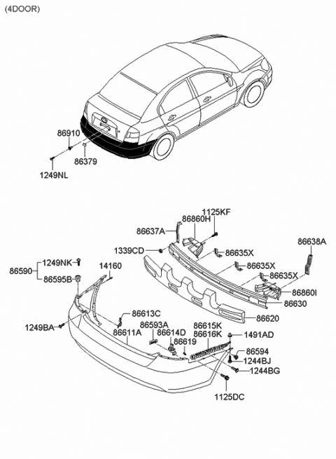 2006 Hyundai Accent Absorber-Rear Bumper Energy Diagram for 86620-1E150