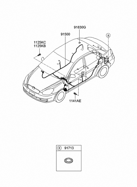 2006 Hyundai Accent Wiring Assembly-Rear Heated Diagram for 91830-1E000