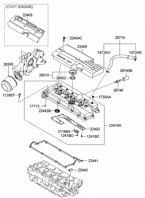 2006 Hyundai Accent Cover Assembly-Rocker Diagram for 22410-26860