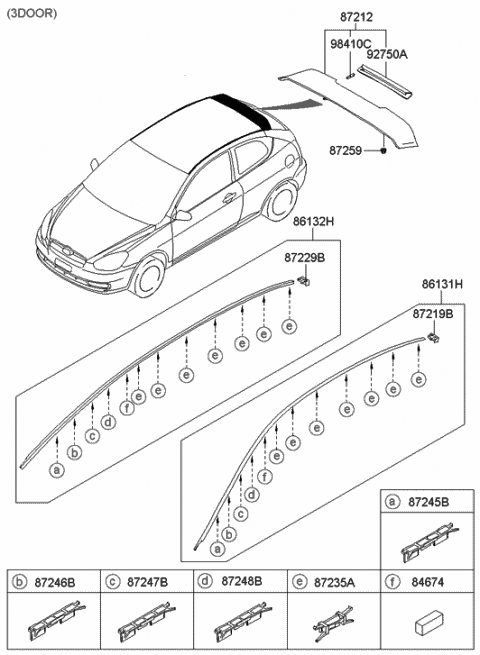 2006 Hyundai Accent Clip "A"-Windshield Side Molding Diagram for 87245-1E000