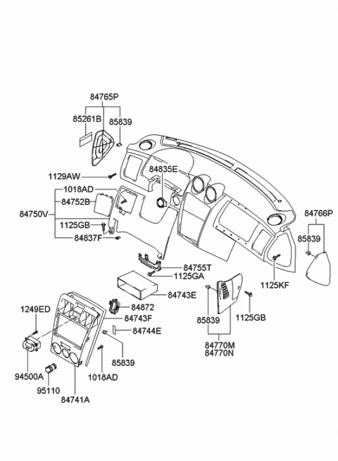 2003 Hyundai Tiburon Bracket Assembly-Crash Pad Lower Mounting,LH Diagram for 84755-2C500