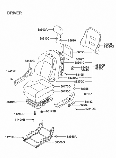 2002 Hyundai Tiburon Front Driver Side Seat Back Covering Diagram for 88360-2C100-EBT