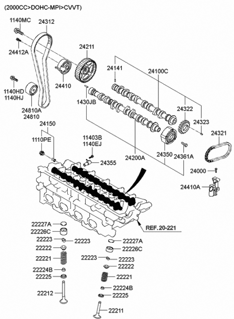 2005 Hyundai Tiburon Valve-Exhaust Diagram for 22212-23600