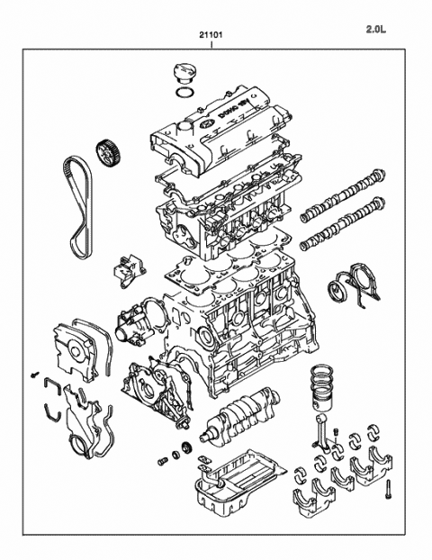 2002 Hyundai Tiburon Engine Assembly-Sub Diagram for 21101-23N30
