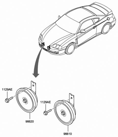 2004 Hyundai Tiburon Horn Assembly-Low Pitch Diagram for 96610-2C001
