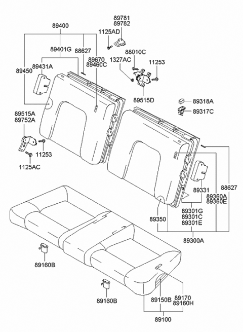 2006 Hyundai Tiburon Rear Right-Hand Seat Back Covering Assembly Diagram for 89460-2C110-GAA